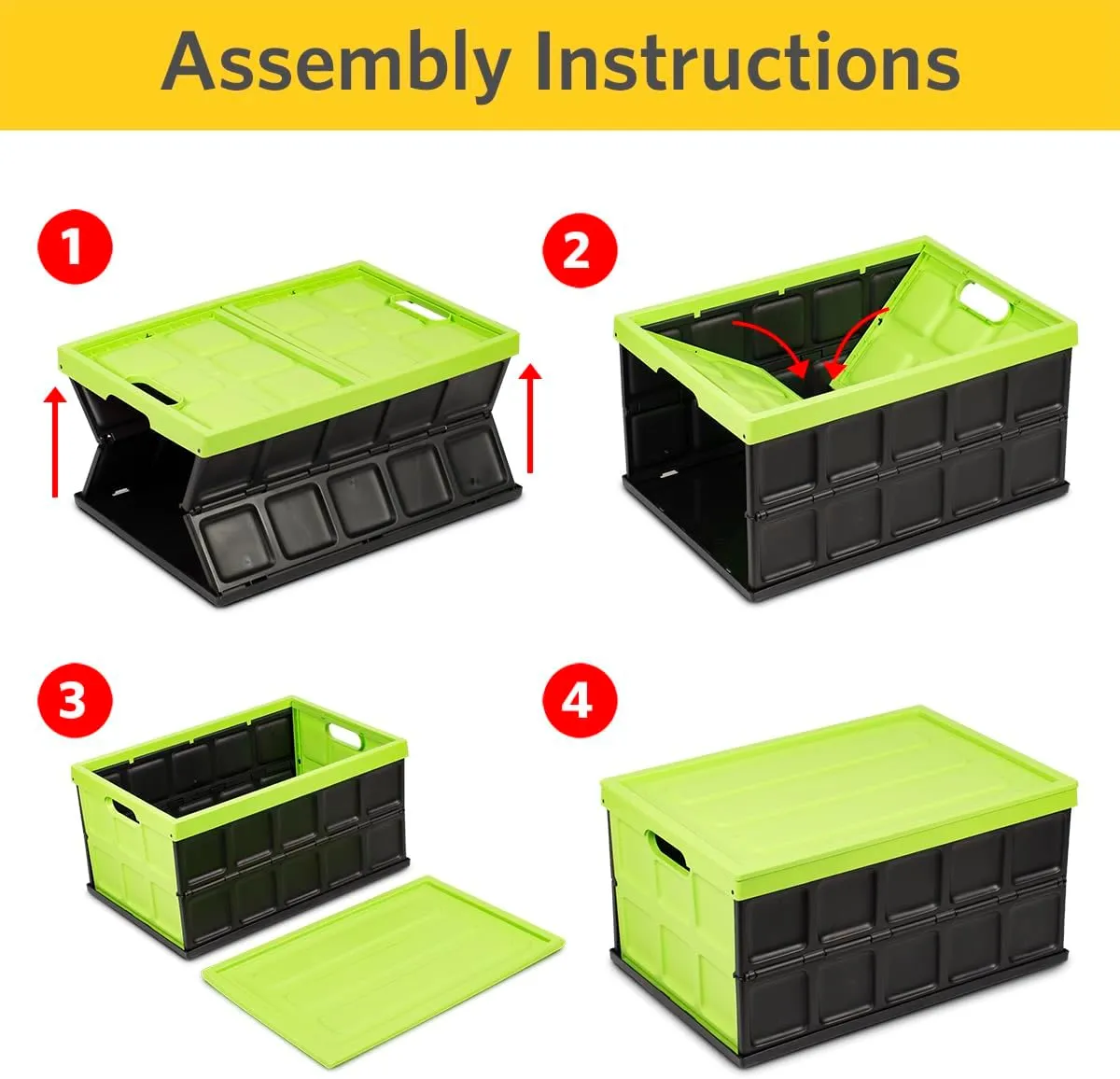 Glad Collapsible Storage Bin with Lid - 48L Foldable Plastic Box for Garage, Car Trunk, and Organization - Stackable Lidded Container with Handles, Green