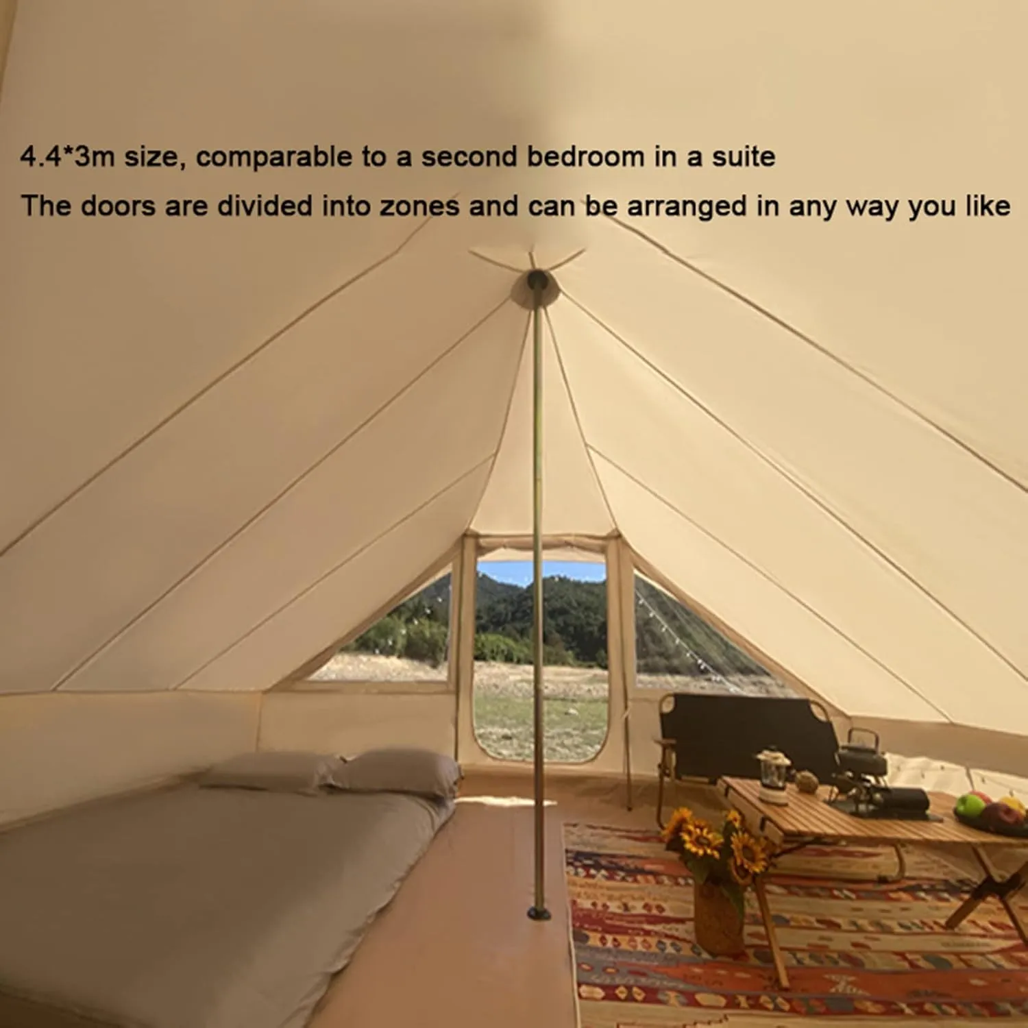 Glamping Tent - Waterproof Bell Tent w/Stove Jack for Family Camping in All Seasons Cotton Yurt Tent (Cotton 440X300X235CM)