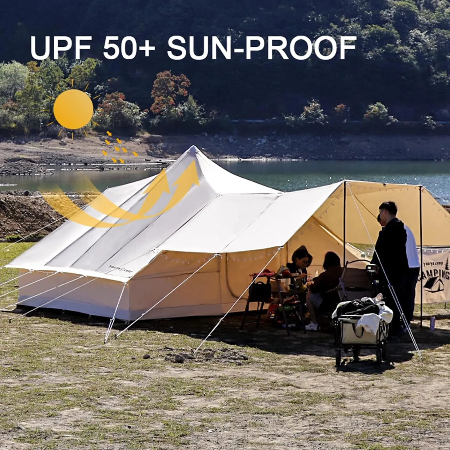 Glamping Tent - Waterproof Bell Tent w/Stove Jack for Family Camping in All Seasons Cotton Yurt Tent (Cotton 440X300X235CM)