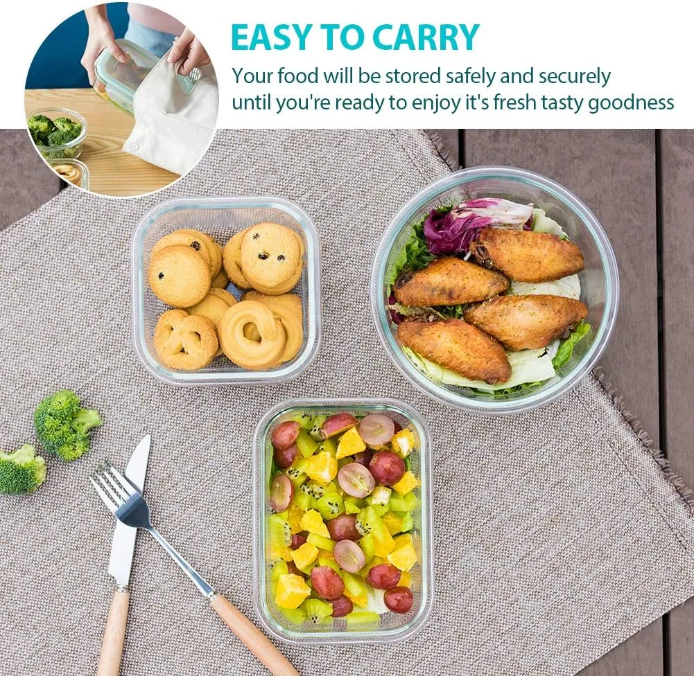 Glass Food Storage Containers with Lids, [24 Piece] Meal Prep Containers, Airtight Glass Bento Boxes, BPA Free & Leak Proof (12 lids & 12 Containers)-Grey