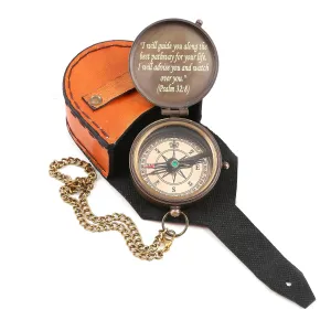 God Is My Guide, Psalm 32:8 engrave compass with authentic leather case, Christmas gift, High School Graduation Gift, College Graduation Gift for Him, Religious, Baptism, Birthday Gift for Her
