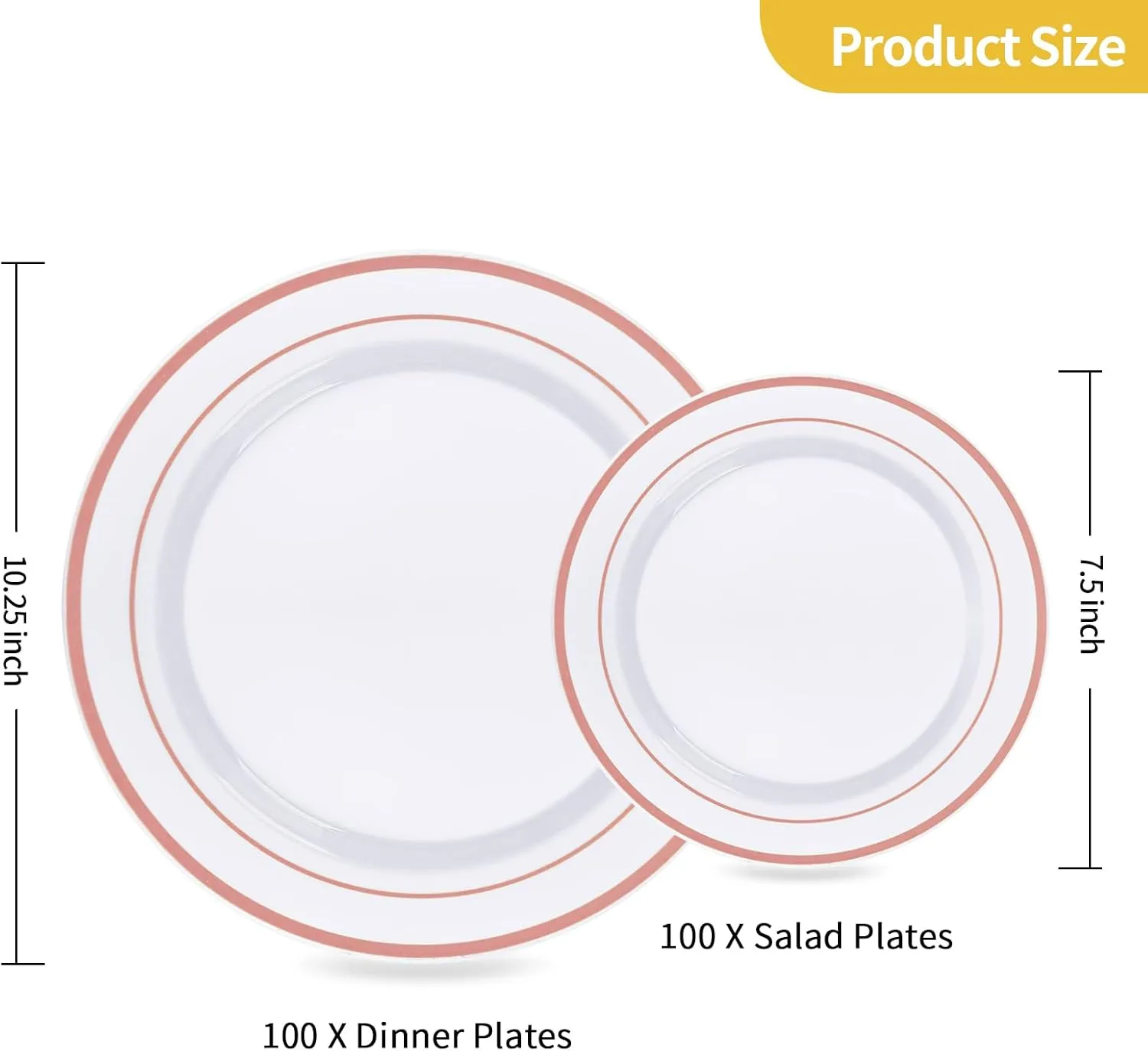 Goodluck 200PCS Rose Gold Plastic Plates, Heavy Duty Disposable Rose Gold Plates with 100 10.25 inch Dinner Plates and 100 7.5 inch Dessert Plates. Disposable Plates for Party, Wedding, Valentines