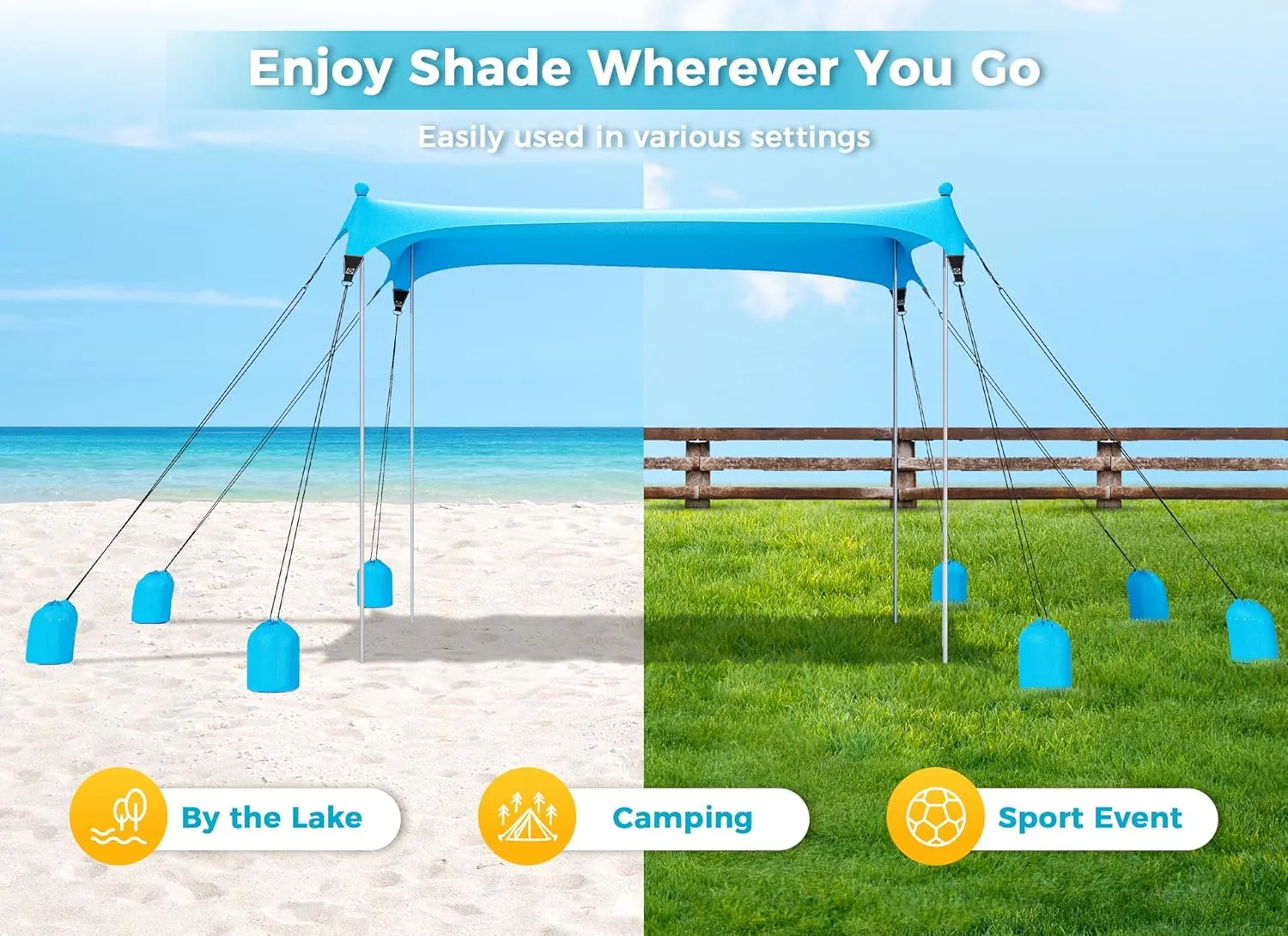 Gorich Beach Tent Sun Shelter with 8 Sandbags, UPF50  Protection & Windproof Pop Up Beach Canopy Tent Sun Shade for Family, Travel & Camping, Easy Setup Canopy Umbrella