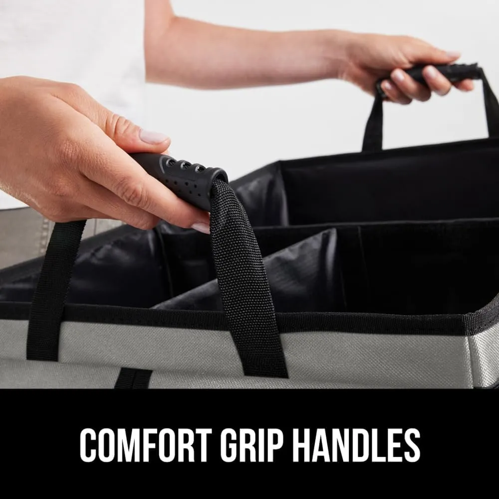 GORILLA GRIP Large Capacity Sturdy Trunk Storage Organizer, Slip and Water Resistant Collapsible Organization Container for Car Sedan or SUV, Multi Compartment Container Box Vehicle Accessories, Gray