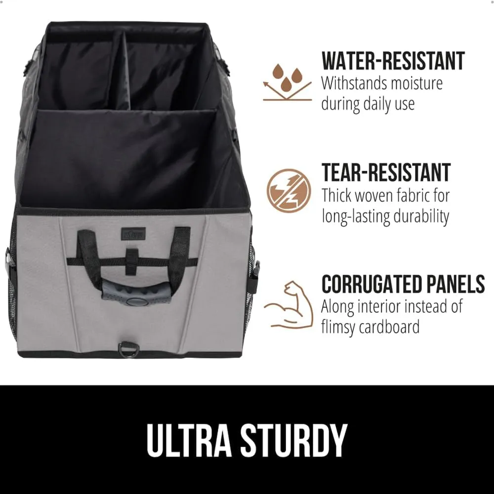 GORILLA GRIP Large Capacity Sturdy Trunk Storage Organizer, Slip and Water Resistant Collapsible Organization Container for Car Sedan or SUV, Multi Compartment Container Box Vehicle Accessories, Gray