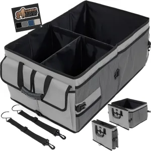GORILLA GRIP Large Capacity Sturdy Trunk Storage Organizer, Slip and Water Resistant Collapsible Organization Container for Car Sedan or SUV, Multi Compartment Container Box Vehicle Accessories, Gray