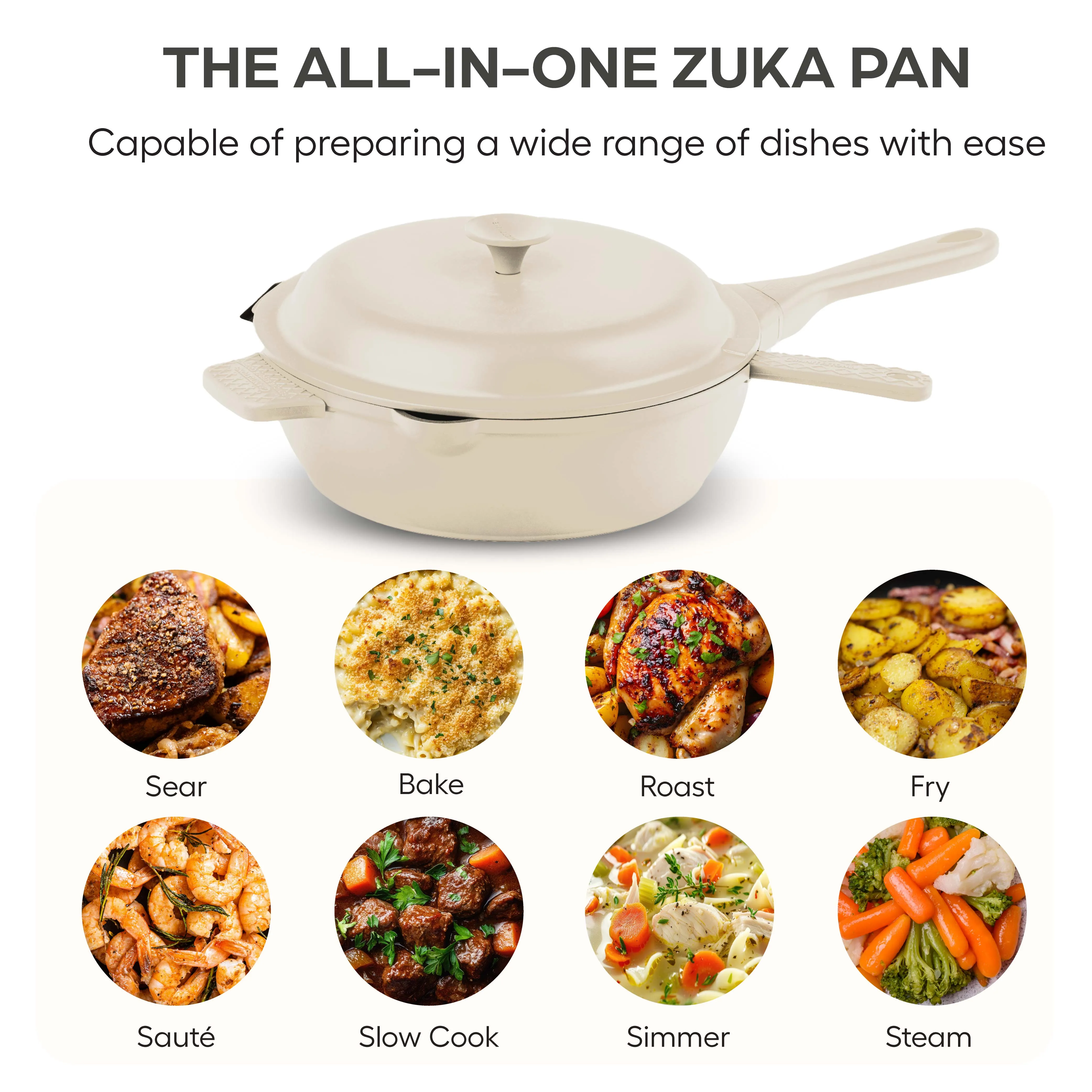Granitestone 12" Zuka Pan – 6-Piece Multi-Functional Everyday Pan Set with Lid, Nylon Spoon & Steamer Basket