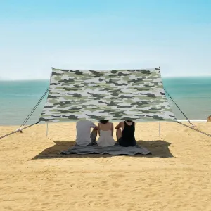 Green Camouflage Seamless Pattern Beach Camping Tent Sun Shelter for Whole Family, Beach Shade Canopy with UPF50  UV Protection,Easy Set Up and Carry,Outdoor Shade for Trips, Fishing, Backyard