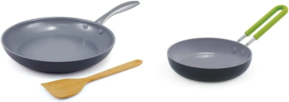 GreenPan Lima Healthy Ceramic Nonstick, 10'', Gray & Mini Healthy Ceramic Nonstick, Round Egg Pan, 5", Gray