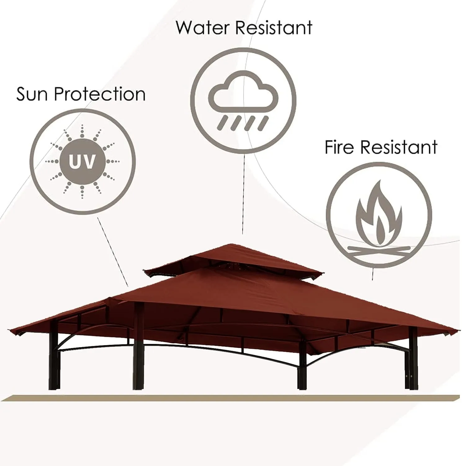 Grill Gazebo Replacement Canopy Roof – Hugline 5x8 Outdoor Grill Shelter Canopy Top Double Tiered BBQ Tent Cover Fit for Model L-GG001PST-F (Burgundy)
