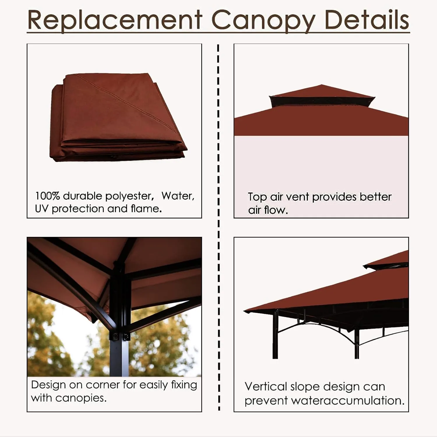 Grill Gazebo Replacement Canopy Roof – Hugline 5x8 Outdoor Grill Shelter Canopy Top Double Tiered BBQ Tent Cover Fit for Model L-GG001PST-F (Burgundy)