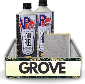 GROVE VP Racing Fuels Ethanol-Free 4-Cycle Fuel 1 qt Bundle with Microfiber Cloth - Peak Performance Fuel for Lawn Mowers and Outdoor Equipment - No Fuel Stabilizers Needed - (3 Items)