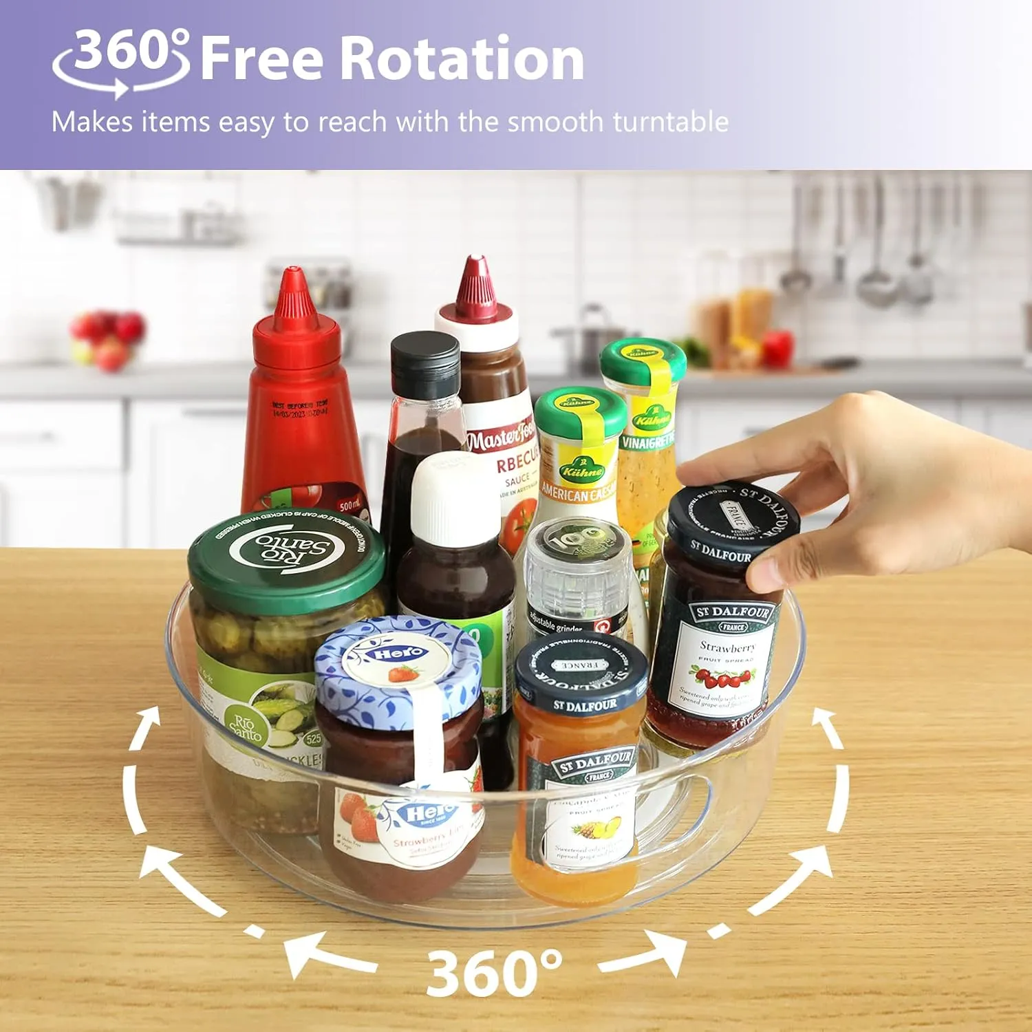 GUZON 4 Pack Lazy Susan Organizer for Cabinet, Upgraded 11.5" Clear Lazy Susan Turntable with Handles and Raised Edge, Rotating Spice Storage for Kitchen, Pantry, Refrigerator, Bathroom, Table
