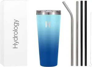 H2 HYDROLOGY Classic Tumbler With Lid and Four Straws | Double Wall Vacuum Insulated Stainless Steel | Anti-Slip for Coffee, Tea (32 oz, Cool Water)