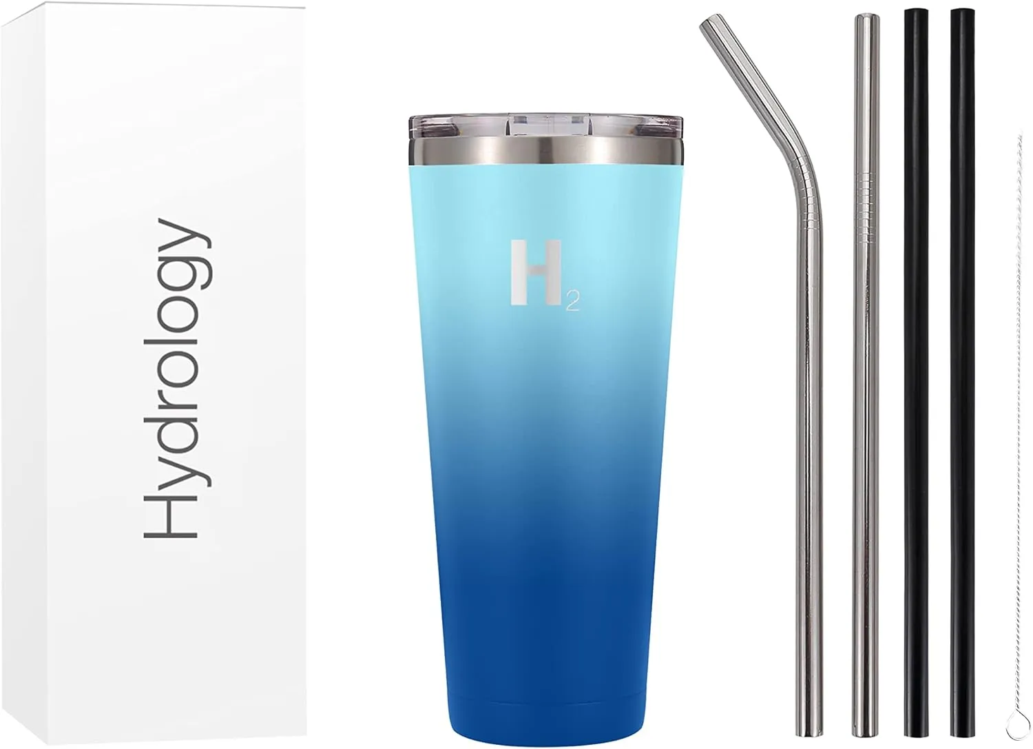 H2 HYDROLOGY Classic Tumbler With Lid and Four Straws | Double Wall Vacuum Insulated Stainless Steel | Anti-Slip for Coffee, Tea (32 oz, Cool Water)