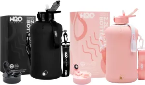 H2O Capsule 2.2L Half Gallon Water Bottle Bundle with Storage Sleeve and Covered Straw Lid – BPA Free Large Reusable Drink Container with Handle - Big Sports Jug, 2.2 Liter (74 Ounce)