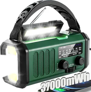 Hand Crank Emergency Radio,37000mWhSolar Powered Hand Crank Portable NOAA AM FM Weather Radio with 3Mode Flashlight and Reading Light,Cell Phone Charger,Home and Emergency Distress Signal