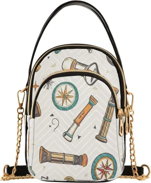 Handbags Stylish Crossbody Handbag with Zipper Shoulder Phone Purse Cell Phone Purse for Women Beige Navigation Compass and Telescope