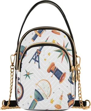 Handbags Stylish Crossbody Handbag with Zipper Shoulder Phone Purse Cell Phone Purse for Women White Navigation Compass and Telescope