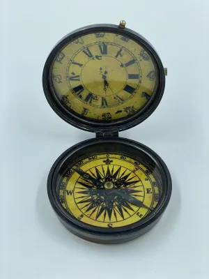 Handmade Brass Navigational Clock and Compass with Zodiac Sign Antique dial - for Camping, Survival, Outdoor, Adventures and Hiking Retro Maritime Antique Nautical Gift