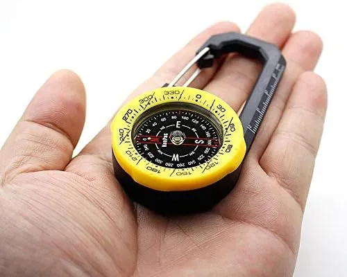 Hanging Button Pointer Type Compass Two Sets of Indexing Systems to Meet Different Needs Design Waterproof Carabiner Outdoor Compass