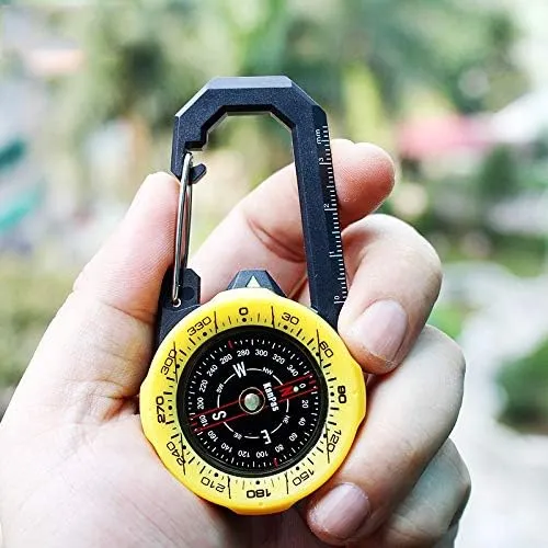 Hanging Button Pointer Type Compass Two Sets of Indexing Systems to Meet Different Needs Design Waterproof Carabiner Outdoor Compass