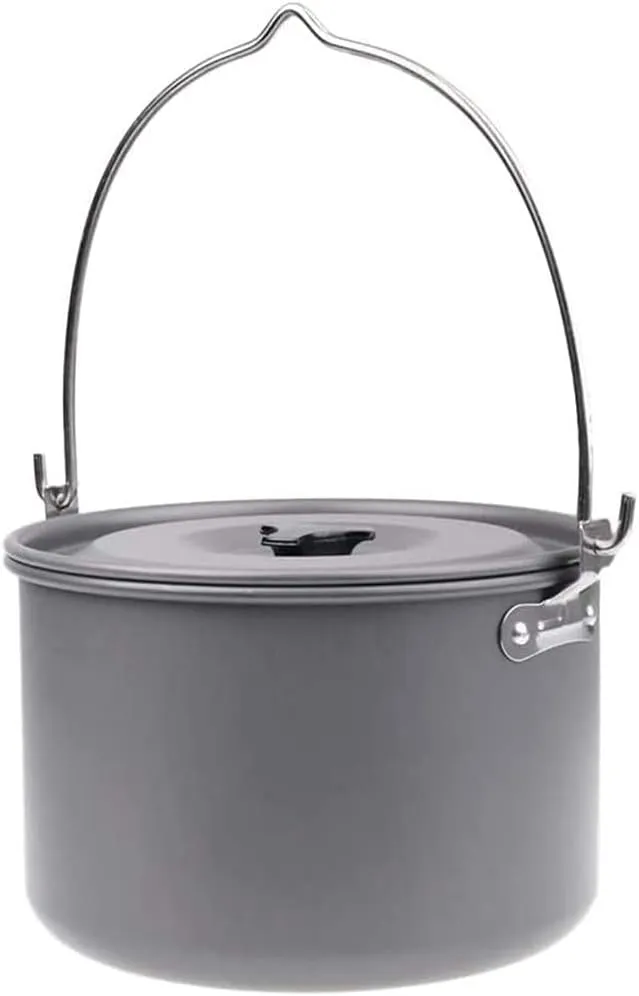 Hanging Pot with Lid Pot Heat-Resistant Cookware Wild Supplies Durable 5-8 People Walking Pot Outdoor Campfire Barbecue Cooking Tripod