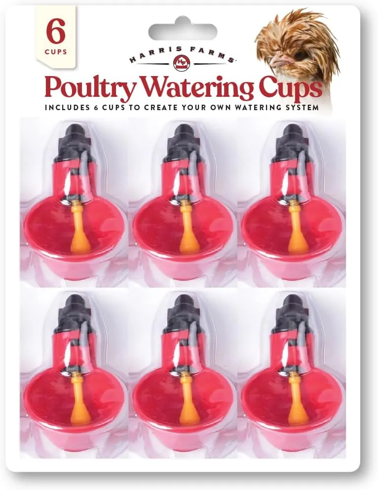 Harris Farms Poultry Watering Cups – Made from BPA Free Plastic – Chicken Watering Cups – Only Releases Water When Poultry Drink – Hydrate up to 12 Chickens – 6 Cups