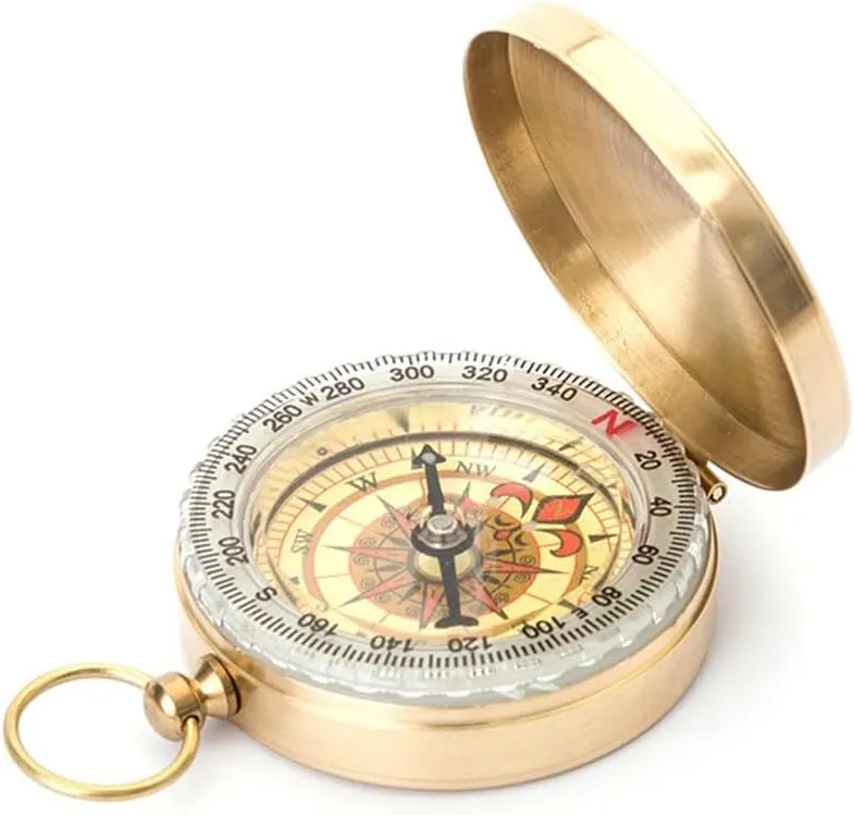 HBJWOV Outdoor Brass Compass with Clamshell Retro Pointer Luminous Pocket Watch Compass