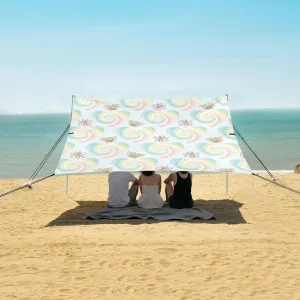 Heart Tie Dye Butterfly Beach Canopy Tent Anti-UV & Wind Resistant, Elegant Camping Sun Shelter Easy Setup Portable,Outdoor Shade Tents with Sandbags,Sand Shovels,Ground Pegs & Stability Poles