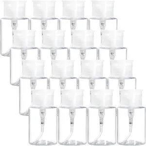 Hedume 16 Pack Nail Polish Remover Pump Empty Dispenser Bottle, Push Down Pump Dispenser, Empty Makeup Container for Alcohol, Acetone, Nail Polish and Makeup Remover, 5 oz