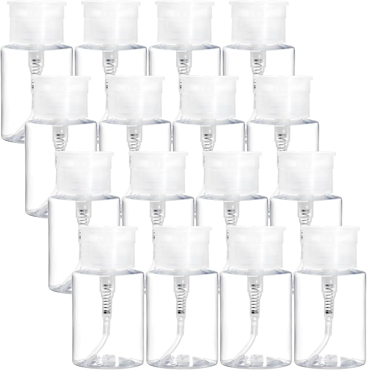 Hedume 16 Pack Nail Polish Remover Pump Empty Dispenser Bottle, Push Down Pump Dispenser, Empty Makeup Container for Alcohol, Acetone, Nail Polish and Makeup Remover, 5 oz