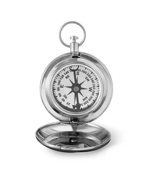 High Polish Silver Keepsake Compass with Wooden Box - Personalized