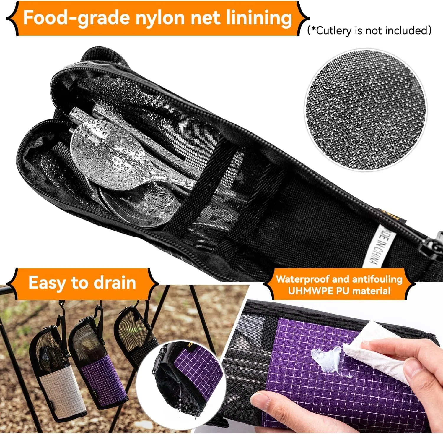 HIKEMAN Camping Cookware Mess Kit Bag, High-Capacity Draining Camping Tableware Storage Bag, Cutlery Bag Cookware Organizer for Camping, Outdoor，Picnic, Gadgets，Cooking Essentials(Grey)