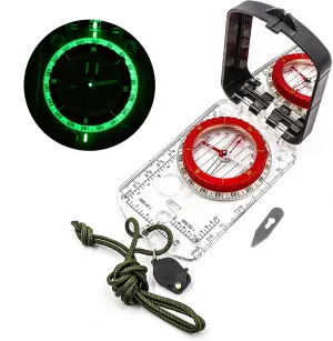 Hiking Orienteering Compass Sighting Mirror Compass with Paracord Lanyard, LED Light for Camping, Hunting and Outdoor Activities