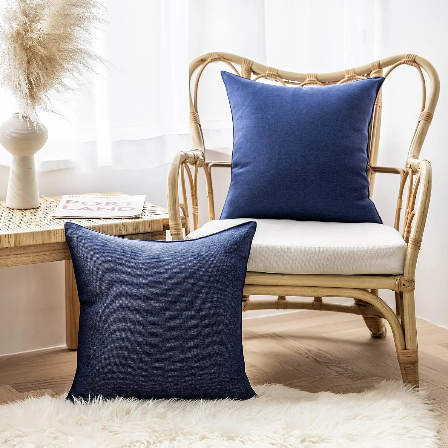 Home Brilliant Outdoor Pillow Covers Linen Throw Pillow Covers Sunbrella Waterproof Throw Pillows for Couch Patio Porch, 20x20 inches, 50cm, Set of 4, Dark Blue