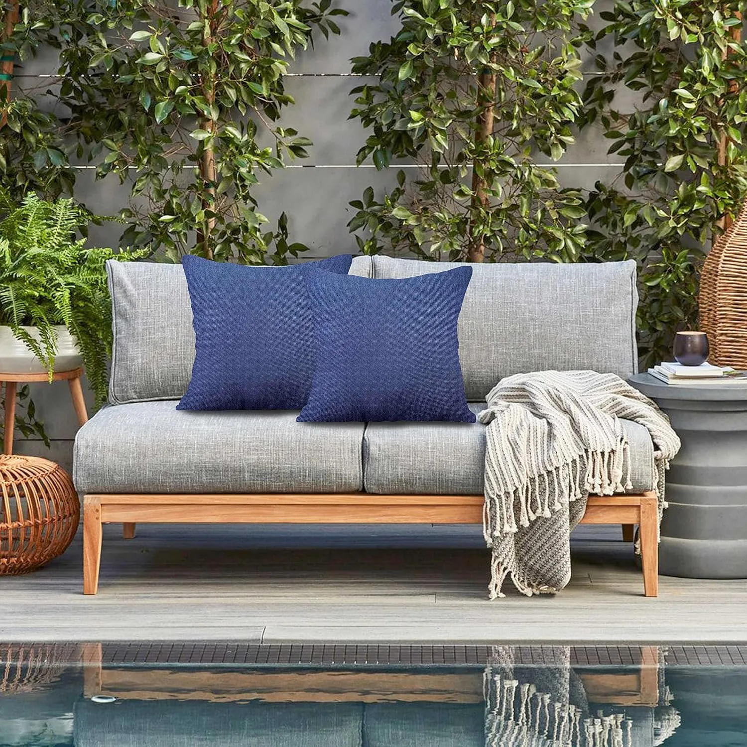Home Brilliant Outdoor Pillow Covers Linen Throw Pillow Covers Sunbrella Waterproof Throw Pillows for Couch Patio Porch, 20x20 inches, 50cm, Set of 4, Dark Blue