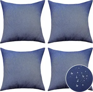 Home Brilliant Outdoor Pillow Covers Linen Throw Pillow Covers Sunbrella Waterproof Throw Pillows for Couch Patio Porch, 20x20 inches, 50cm, Set of 4, Dark Blue