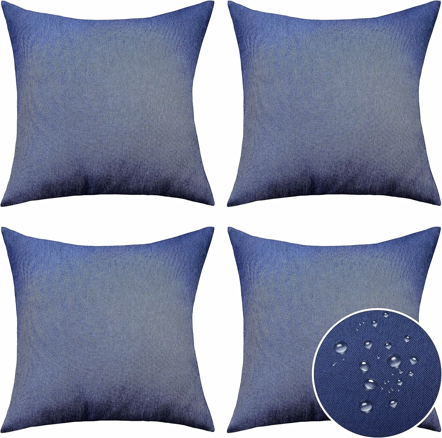 Home Brilliant Outdoor Pillow Covers Linen Throw Pillow Covers Sunbrella Waterproof Throw Pillows for Couch Patio Porch, 20x20 inches, 50cm, Set of 4, Dark Blue