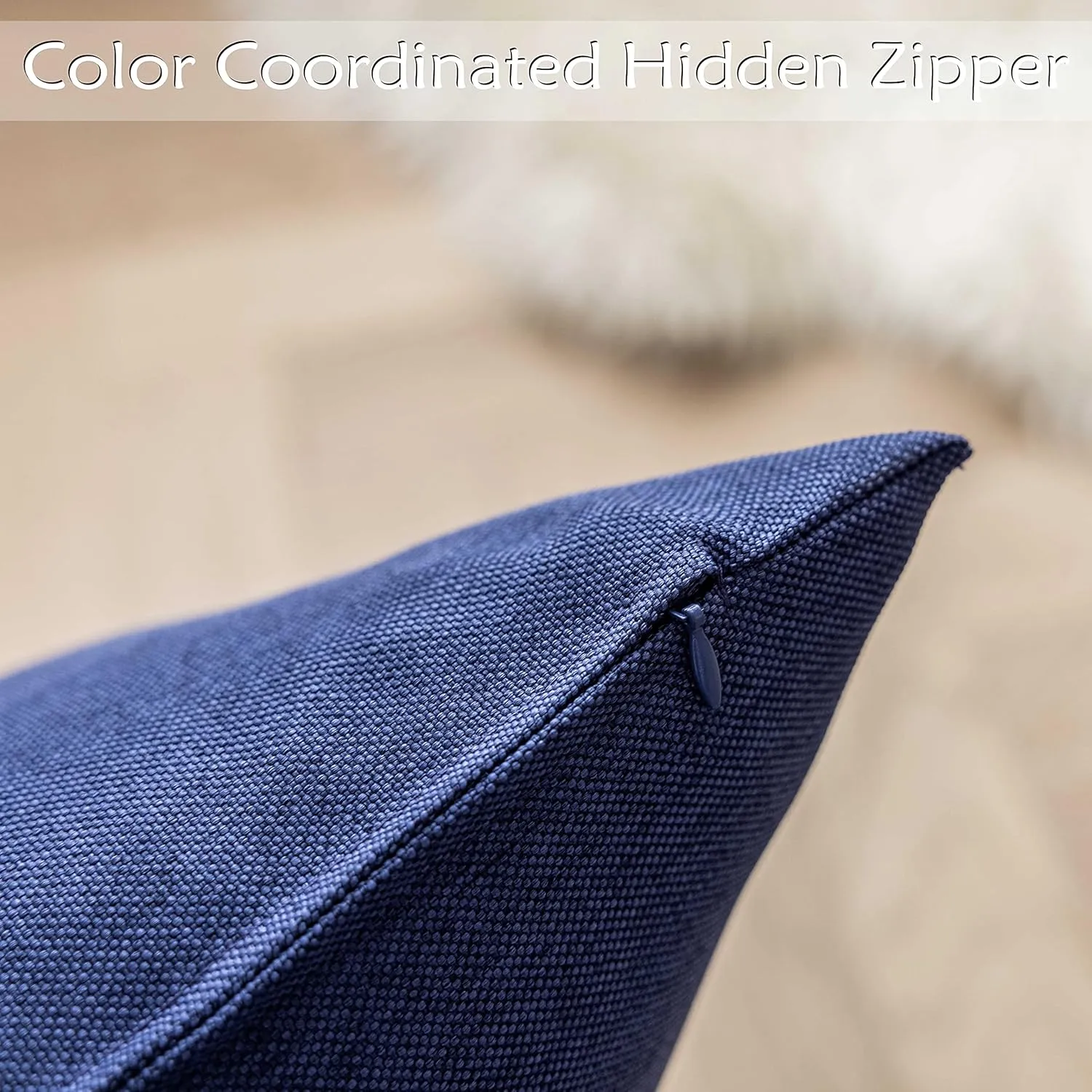 Home Brilliant Outdoor Pillow Covers Linen Throw Pillow Covers Sunbrella Waterproof Throw Pillows for Couch Patio Porch, 20x20 inches, 50cm, Set of 4, Dark Blue