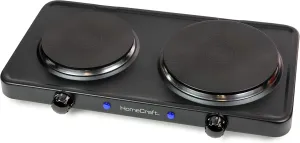 HomeCraft HCDB15BK Portable Countertop Double Burner Hot Plate Electric Cooktop, 1500-Watts, Adjustable Temperature Control