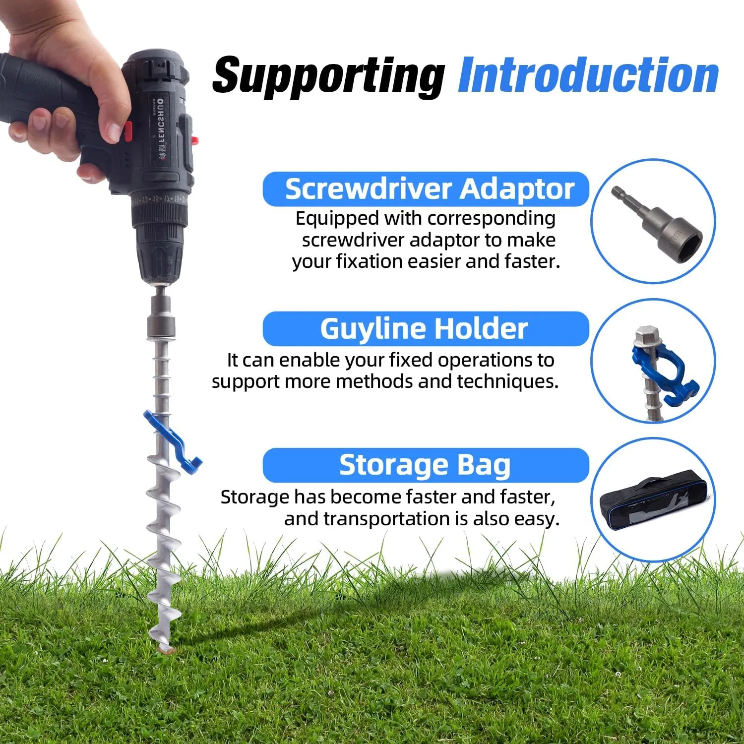 ‎Homeon Wheels Camping Ground Anchors Aluminum Screw Heavy Duty Metal Non-Rust Cast Tent Anchors in Kit for Securing Animals,Tents, Canopies, Sheds, Car Ports, Swing Sets Outdoors Beach（Blue）