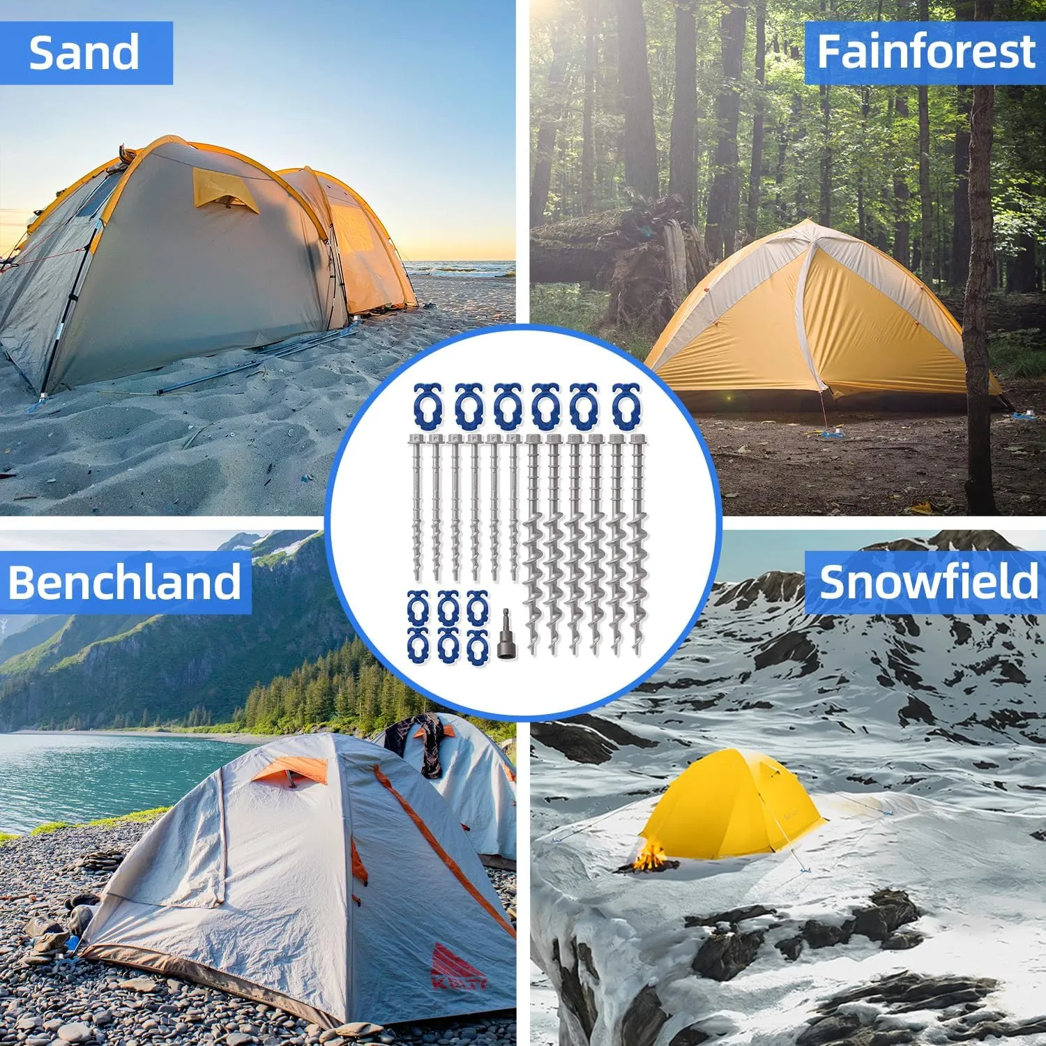 ‎Homeon Wheels Camping Ground Anchors Aluminum Screw Heavy Duty Metal Non-Rust Cast Tent Anchors in Kit for Securing Animals,Tents, Canopies, Sheds, Car Ports, Swing Sets Outdoors Beach（Blue）