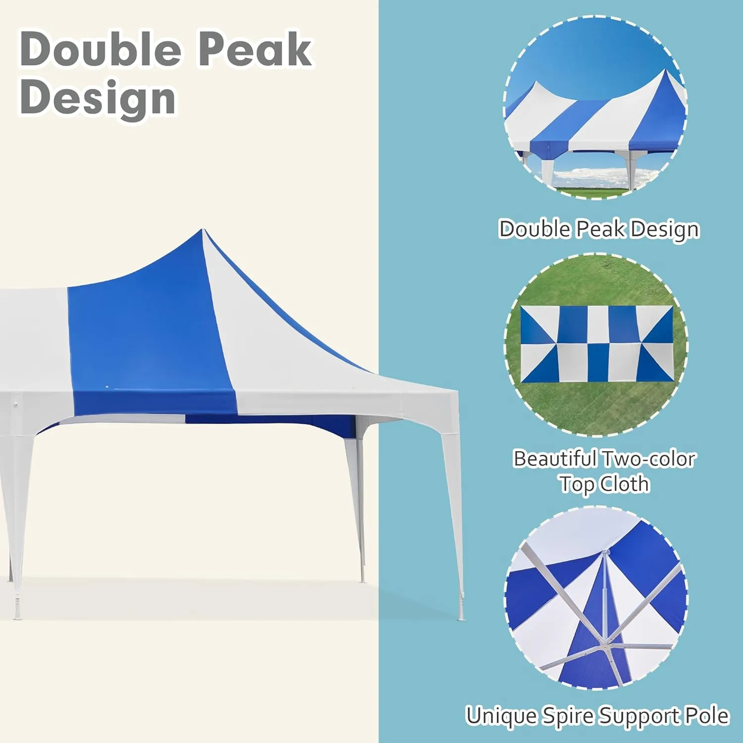 HOMREST 26x13 Party Tent Heavy Duty Wedding Tent Double Peaked Canopy Tent With Pole Less Event Space Tent For Party Event White Blue