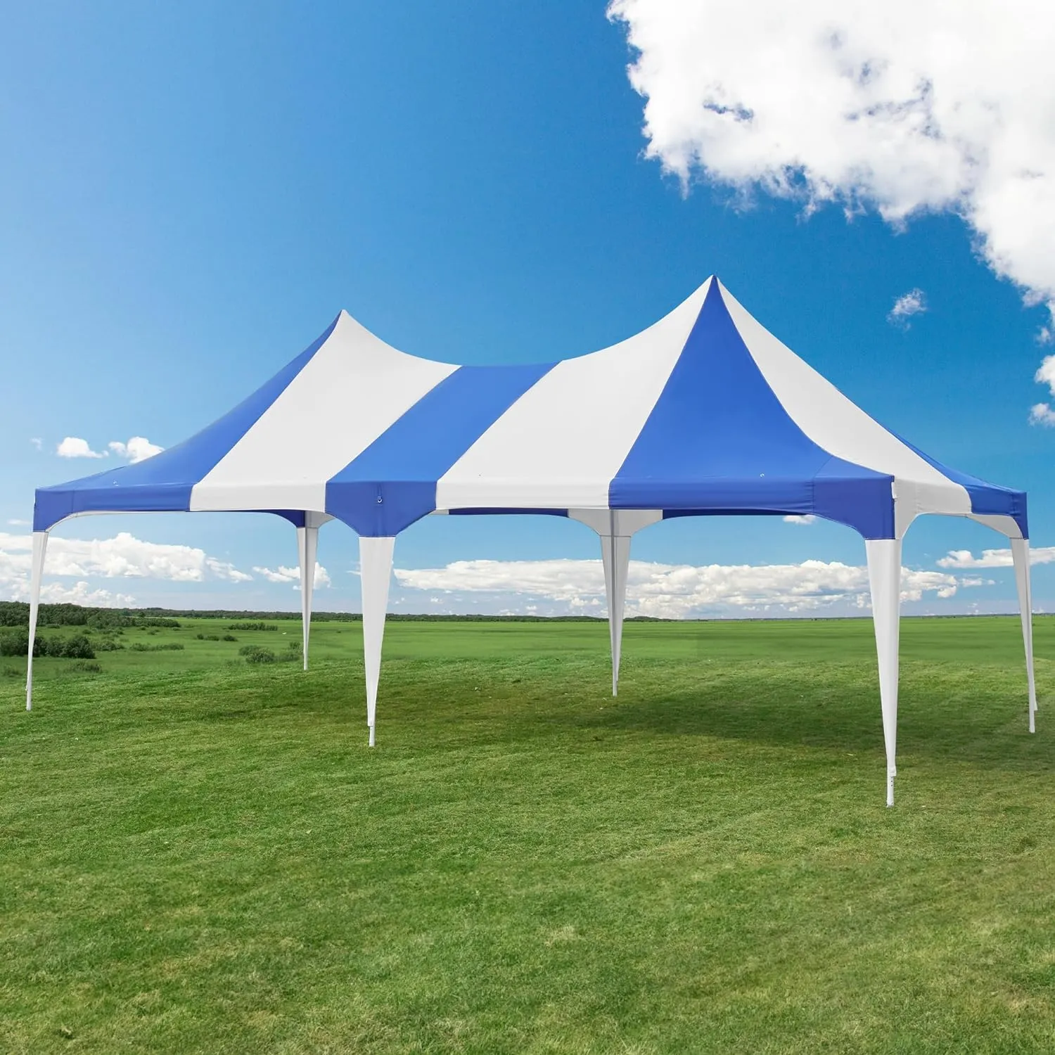 HOMREST 26x13 Party Tent Heavy Duty Wedding Tent Double Peaked Canopy Tent With Pole Less Event Space Tent For Party Event White Blue