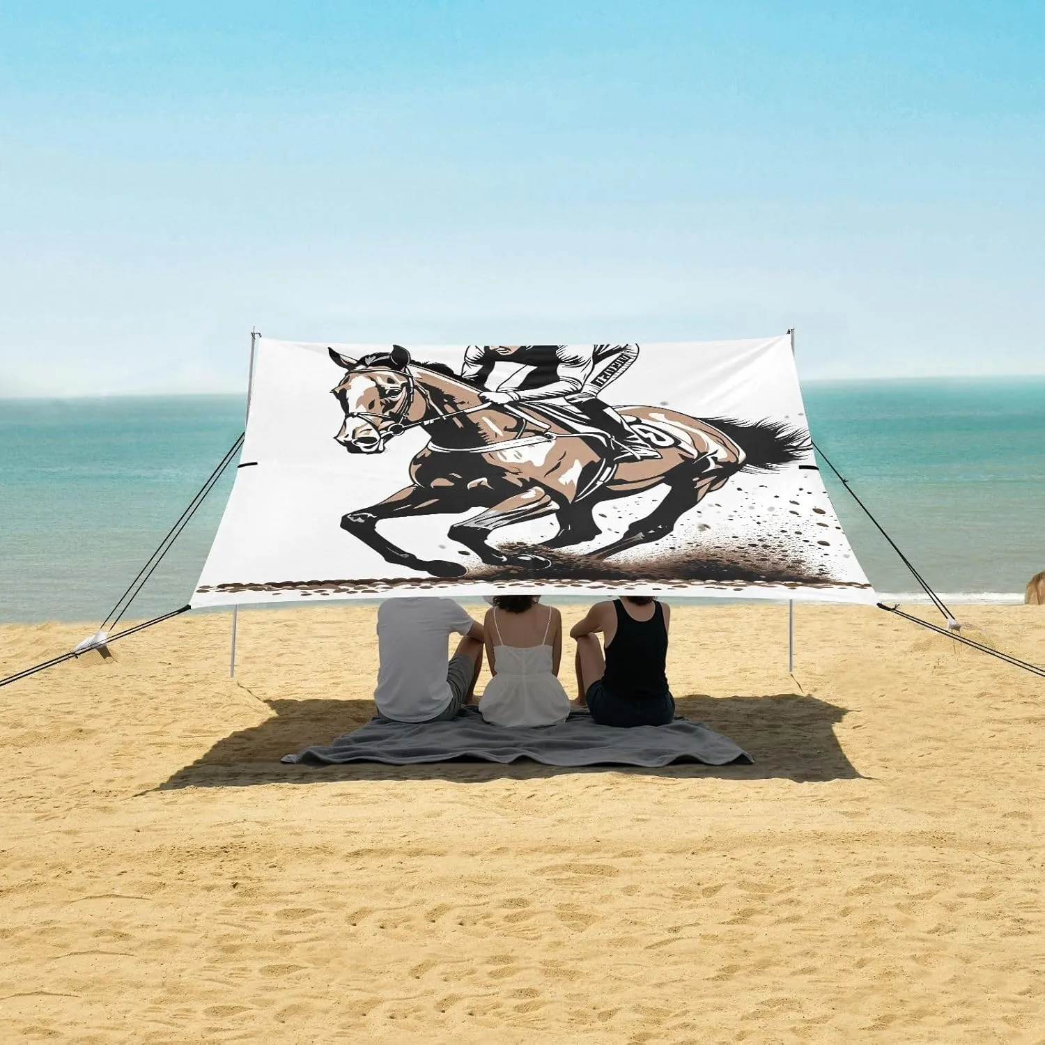 Horse Racing Equestrian Jockey Beach Camping Tent Sun Shelter for Whole Family, Beach Shade Canopy with UPF50  UV Protection,Easy Set Up and Carry,Outdoor Shade for Trips, Fishing, Backyard Fun
