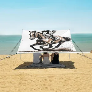 Horse Racing Equestrian Jockey Beach Camping Tent Sun Shelter for Whole Family, Beach Shade Canopy with UPF50  UV Protection,Easy Set Up and Carry,Outdoor Shade for Trips, Fishing, Backyard Fun