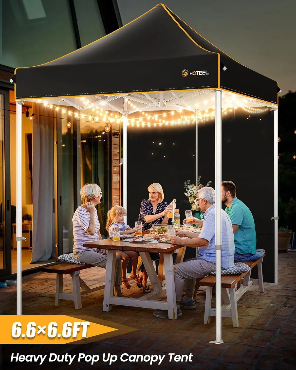 HOTEEL 6.6x6.6 Heavy Duty Pop Up Canopy Tent for Parties Event Wedding Commercial Instant Canopy with Carry Bag, Party Tent Waterproof UV 50 , Upgraded Thick Hexagonal Legs,Black