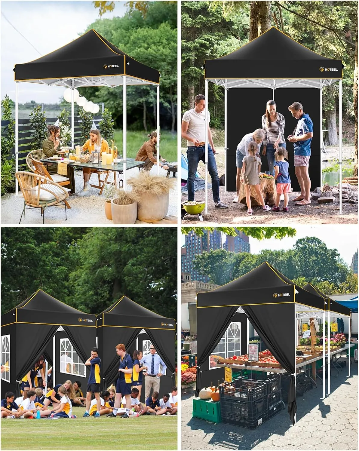 HOTEEL 6.6x6.6 Heavy Duty Pop Up Canopy Tent for Parties Event Wedding Commercial Instant Canopy with Carry Bag, Party Tent Waterproof UV 50 , Upgraded Thick Hexagonal Legs,Black