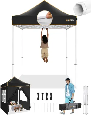 HOTEEL 6.6x6.6 Heavy Duty Pop Up Canopy Tent for Parties Event Wedding Commercial Instant Canopy with Carry Bag, Party Tent Waterproof UV 50 , Upgraded Thick Hexagonal Legs,Black